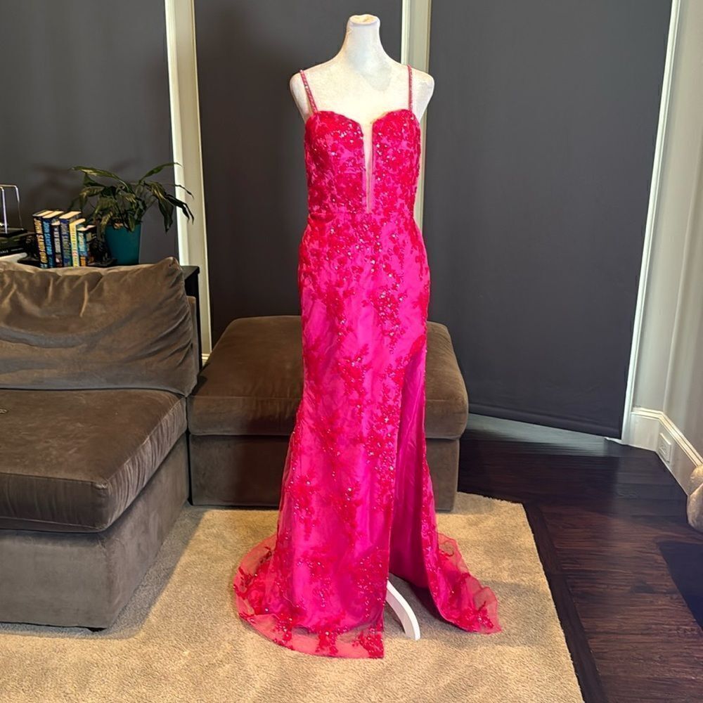 Women’s Pink Mermaid Fit Prom Party Dress Sparkly Sequins Lace Up Back Size 6
